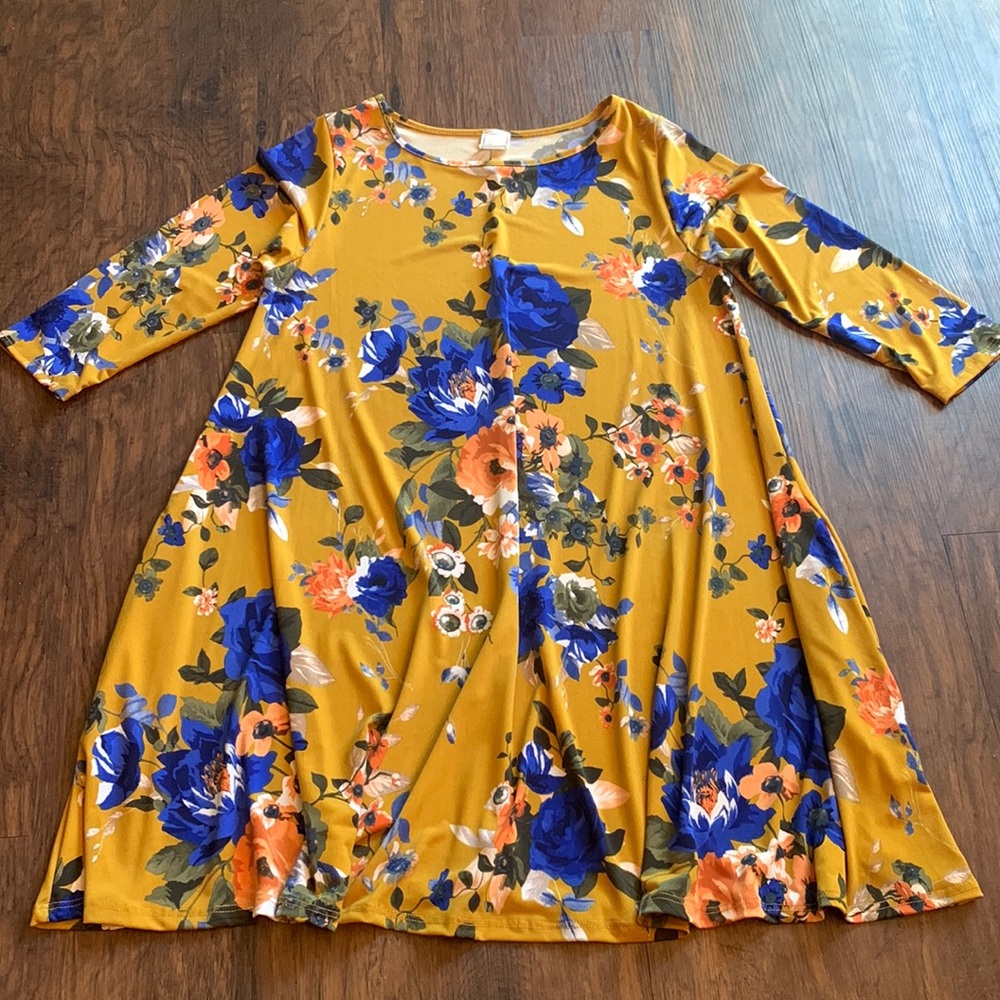 Dark Mustard Yellow Floral Dress/Tunic